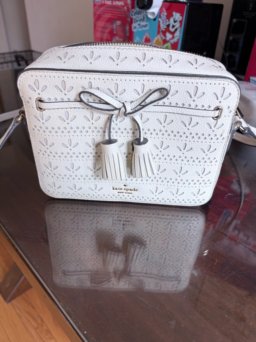 kate spade Cream Perforated Tassel Crossbody Bag - Picture 2 of 4